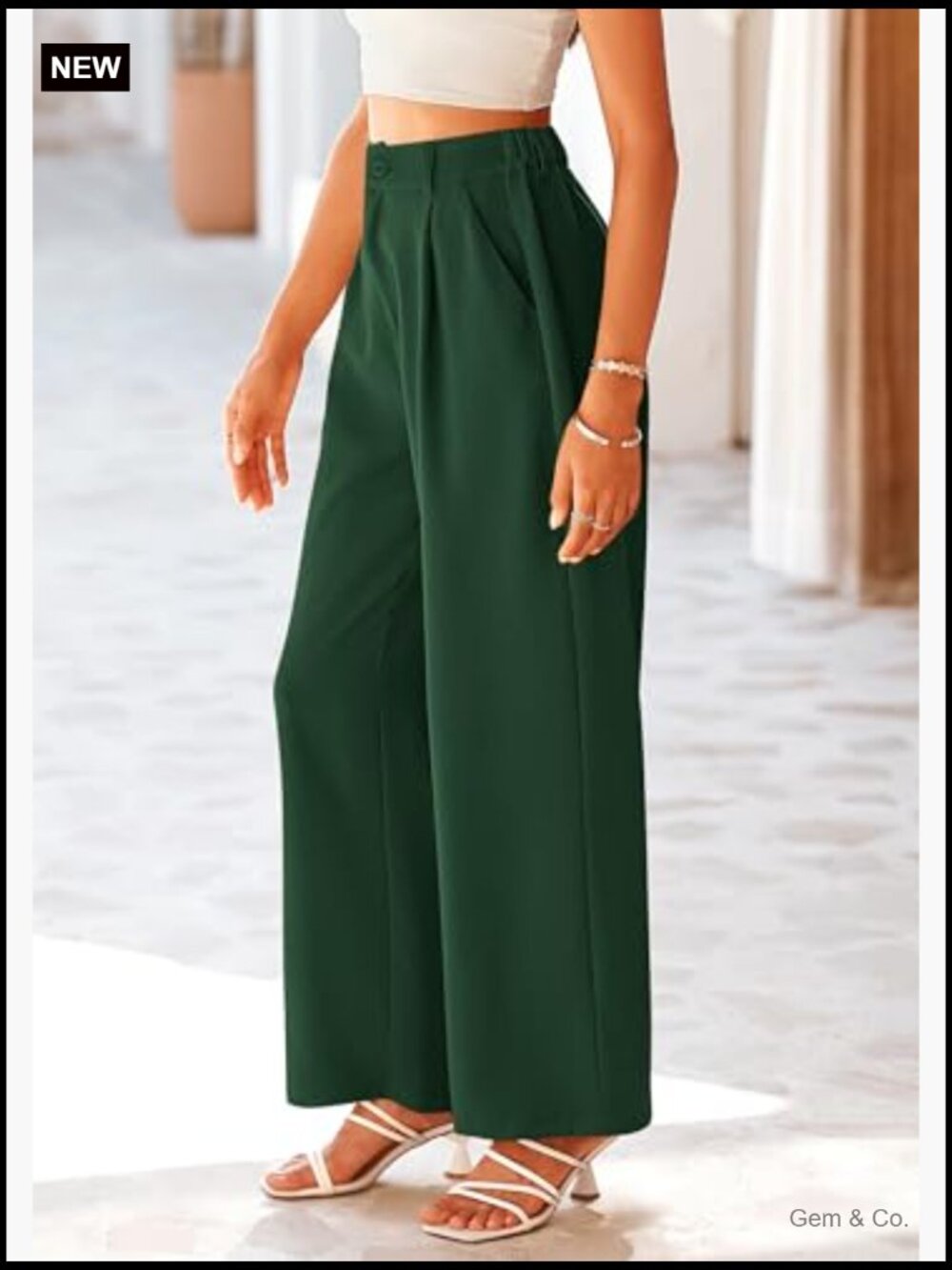 High Waisted Wide Leg Pants Business Casual Work Trousers with Pockets - Picture 5 of 7